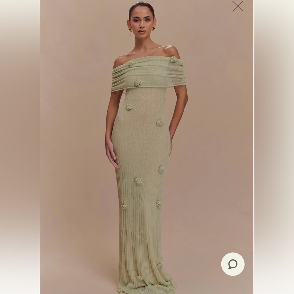 Meshki Off-Shoulder Light Green Maxi Dress